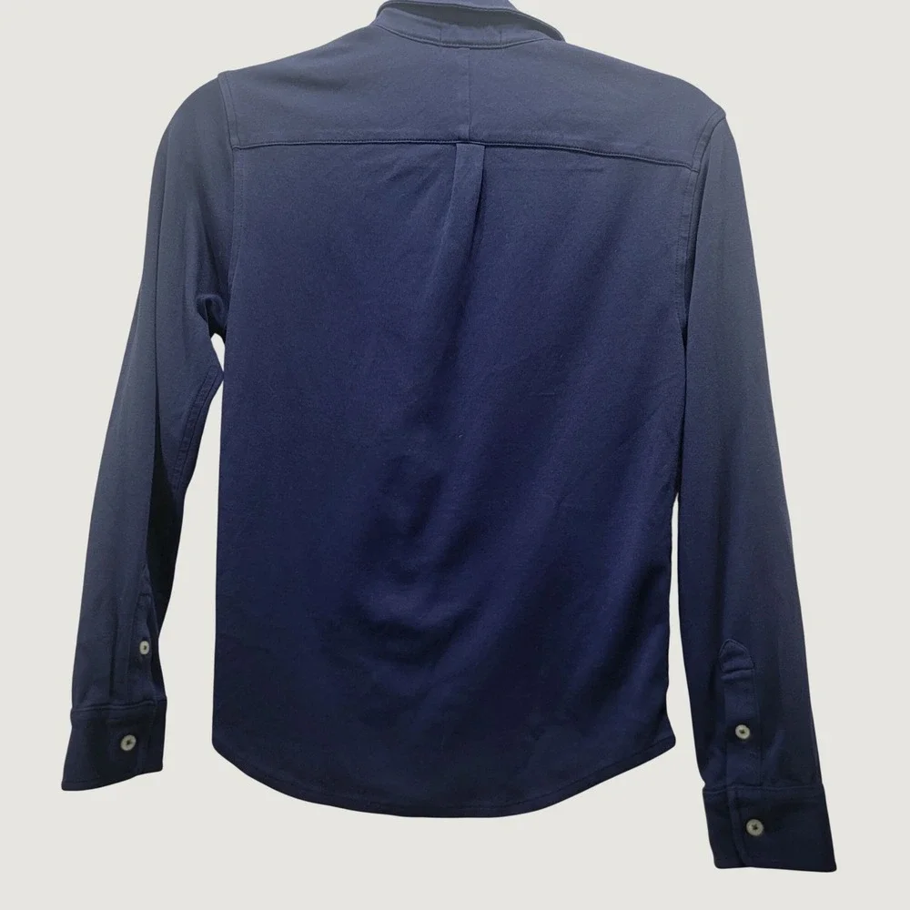 Polo Ralph Lauren Boys M 10-12 Navy Knit ButtonDown Shirt Striped Placket Preppy